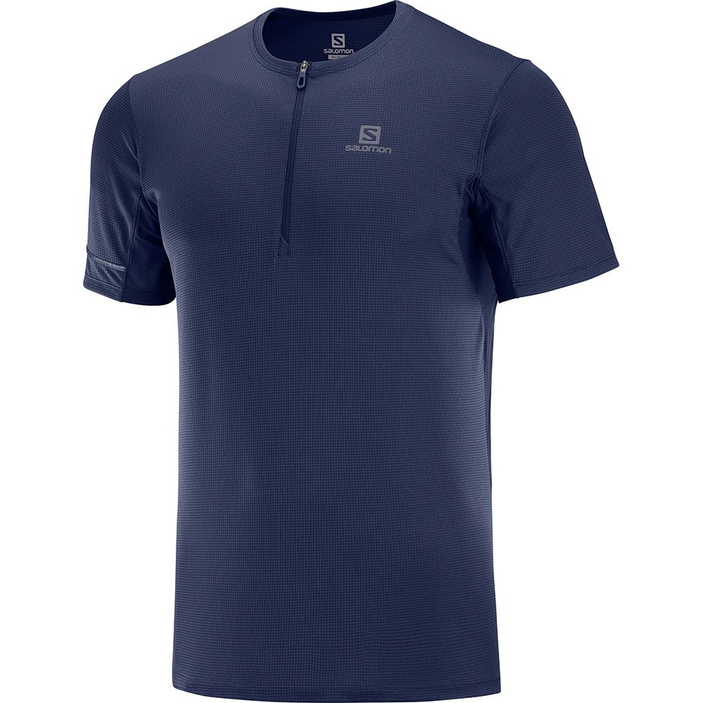 Camisetas Salomon Hombre Azul Marino - Salomon Argentina AGILE HZ SS M,092146-NFA